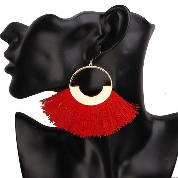 Big Tassel Drop Vintage Statement Earrings - Picture 2 of 7